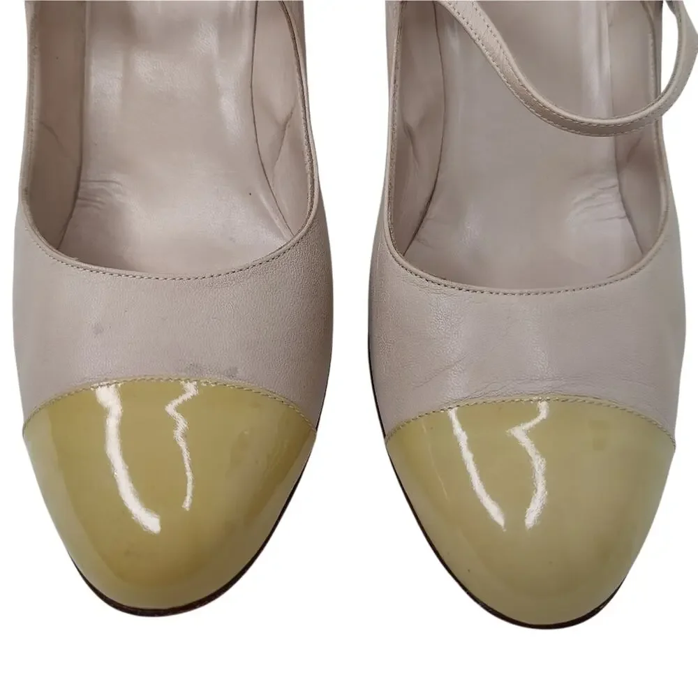 Vintage 90s Nude cap toe CHANEL Mary Jane Pumps sz 40.5/9 - Picture 5 of 10